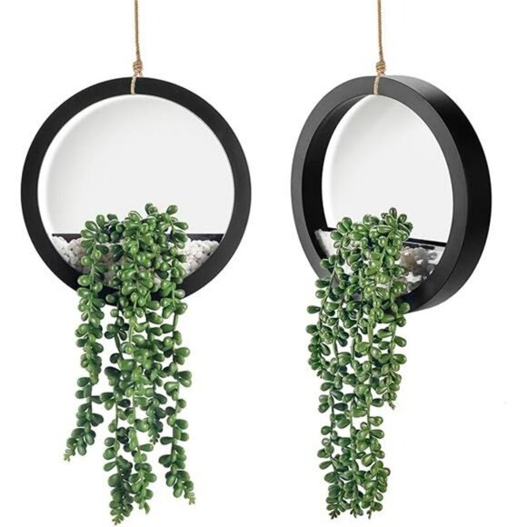 Artificial Hanging Plants Set Fake Succulents Black Pots Boho Wall Decor - Picture 7 of 7